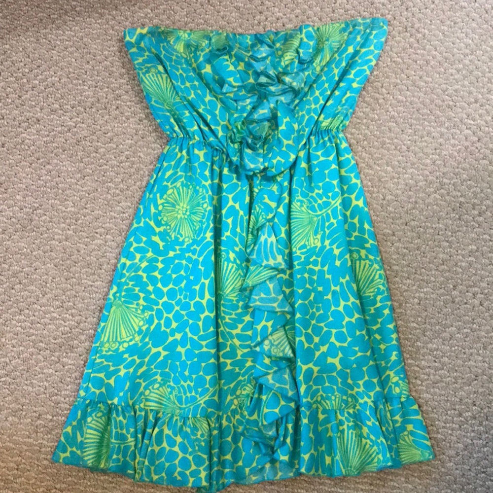 Lilly Pulitzer silk, strapless cocktail dress